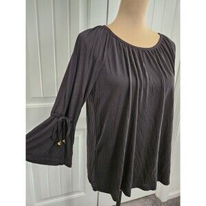 Michael Kors Black 3/4 Bell Sleeve Peasant Top With Elbow Ties Sz M
